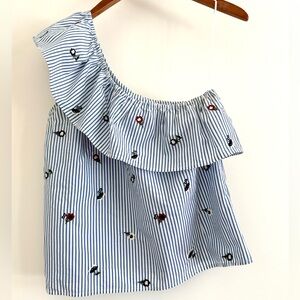 Abercrombie & Fitch Women Asymmetrical Ruffle Top One Shoulder Embroidery Size M
